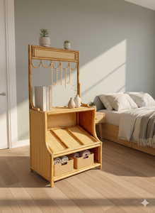 Modern Natural <b>Bamboo</b> Rattan Cabinet with Wine Storage <b>Shelves</b> and Cup Holder Safe Handmade Display Stand for Bedroom - Product Image 4