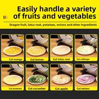 Multifunctionele aardappel- en bananen snijmachine van roestvrij staal, voor groenten en fruit.
