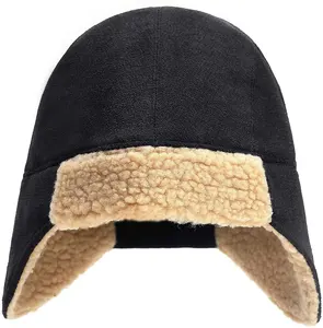 Fur Hat Trooper Winter Hat With Ear Flaps Trapper Hunting Hat Fur Aviator Wool Buffalo Pilot Ski Hat