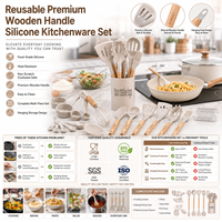 Ensemble d'ustensiles de cuisine en silicone avec manche en bois de qualité supérieure, logo personnalisé, réutilisable, résistant à la chaleur