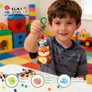 Argile à séchage à l'air non toxique, kit de fabrication de <span class=keywords><strong>porte</strong></span>-clés mignon pour enfants, ensemble complet d'artisanat avec des perles, des outils de façonnage - Product Image 4