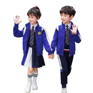 Contoh gratis jaket Dan celana anak-anak uniseks setelan seragam sekolah untuk anak laki-laki dan perempuan 2024