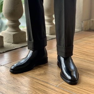 XINZI pioggia all'ingrosso fatti a mano Chelsea stivale classico <span class=keywords><strong>nero</strong></span> in vera pelle <span class=keywords><strong>tacco</strong></span> <span class=keywords><strong>basso</strong></span> uomo donna Chelsea stivaletti con cerniera laterale - Product Image 4