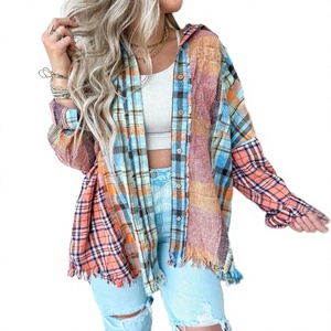 Chemise en flanelle tissée à carreaux style bohème pour femme, col rabattu, manches longues, coupe classique pour l'été - Product Image 3