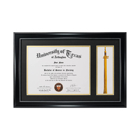 Cornice per Diploma nera 11x17 con supporto per nappa per documento certificato 8.5x11, vero vetro, nero su tappetino dorato