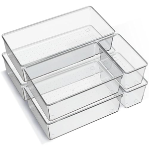 25 Pcs Desk Drawer Organizer Set 4-Size Bathroom Drawer Tray Dividers Versatile <b>Storage</b> <b>Bins</b> for Makeup Kitchen Utensil Office - Product Image 1