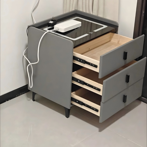 Mesita de Noche Inteligente Moderna de Madera Negra, con Carga Inalámbrica y Desbloqueo por Huella Dactilar, Luz LED, Gran Espacio de Almacenamiento, para Dormitorio u Hotel - Product Image 2
