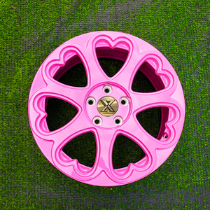 JZ CNC kustom 1-Piece 5x120 5x114.3 5x112 16 20 inci hot pink aluminium alloy rims tempaan roda mobil penumpang dengan hati - Product Image 4
