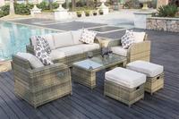 Outdoor Rattan-Gartenmöbel-Set, 7-Sitzer Garten-Sitzgruppe für Hinterhof, Poolbereich, Balkon