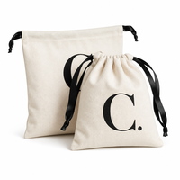 Sacs à cordon en toile de coton personnalisés avec initiales, pochette en mousseline à cordon noir pour bijoux, sacs à main, chaussures et emballages anti-poussière