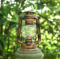 Lampe à pétrole LED vintage de 24,5 cm, lanterne de style antique, lumière décorative de camping en fer et verre synthétique