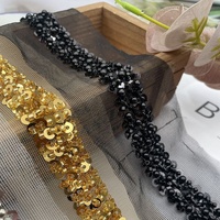 Dentelle Gillian en maille brodée à la machine, imitation perles de verre faites à la main, sequins et perles bulles, pour vêtements DIY