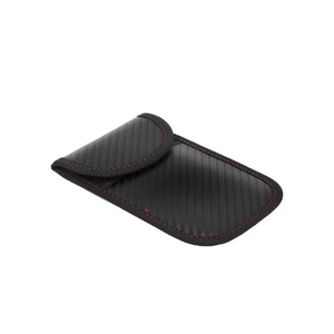 กระเป๋าใส่กุญแจรถยนต์แบบพกพาขนาดเล็ก ทำจากหนัง PU ผสมคาร์บอนไฟเบอร์ พร้อมซิป ป้องกันสัญญาณรบกวน - Product Image 3