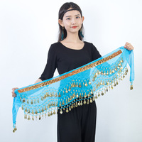 Jh927 En gros, Foulard de danse du ventre pour entraînement, pour performance adulte, orné de strass colorés et d'un imprimé numérique motif pièce de monnaie