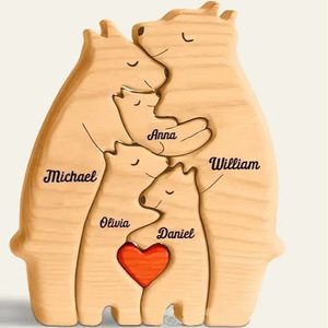 Rompecabezas de Madera con Forma de Oso Jin Guang, Juego Familiar Personalizado con Nombres, Adorno de Corazón, Decoración para el Hogar, Regalo - Product Image 1