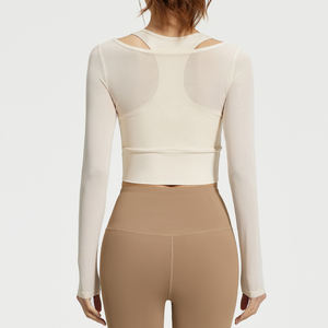 Haut de yoga à manches longues pour femme, personnalisé avec logo, séchage rapide, deux pièces, léger, respirant, doux, incurvé, pour la course à pied, la salle de sport - Product Image 6