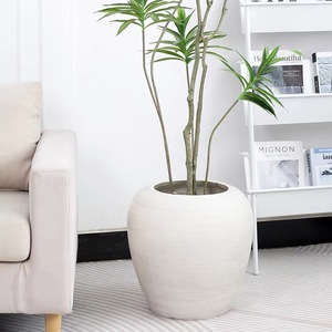 Pots de plantes ronds à nervures fines blancs mats, jardinières, pots en argile fibreuse pour arbres, légers, respirants, pour plantes <span class=keywords><strong>d</strong></span>'intérieur - Product Image 1