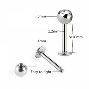 Couleur Cristal Labret <span class=keywords><strong>Anneau</strong></span> <span class=keywords><strong>5mm</strong></span> Boule En Acier <span class=keywords><strong>Oreille</strong></span> Nez 10mm Bar Lip Stud Piercing Bijoux - Product Image 5