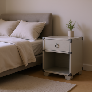 Comodino Grigio a 1 Cassetto, Arredamento Moderno Minimalista in Legno per Camera da Letto - Product Image 2