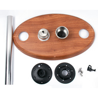 Pied de table ovale elliptique pour bateau marin avec support de verre intégré et système de fixation par filetage, idéal pour yacht, ponton et bateau de plaisance