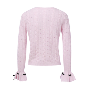 Nouveau Pull en <span class=keywords><strong>Laine</strong></span> Tricoté 100% <span class=keywords><strong>Rose</strong></span> à Col Rond, Coupe Ajustée, Manches Coréennes à Nœud Creux, Style Coréen Doux et Tendance, Collection Printemps-Automne 2026 - Product Image 5