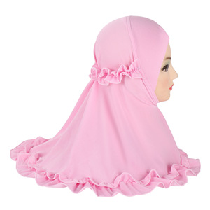 Trẻ Em Cô Gái Rắn Màu Ruffles Cạnh Ngay Lập Tức Hijab Hồi Giáo Trẻ Em Đồng Bằng Đầu Khăn Khăn Choàng - Product Image 5