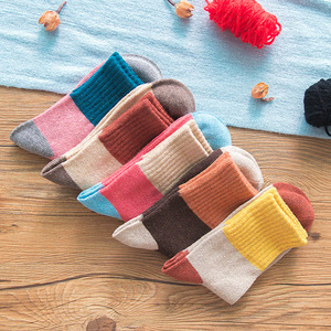 Women Thermal Socks Color Blocking Cotton <b>Blend</b> Mid Calf Warm Winter Socks - Product Image 1