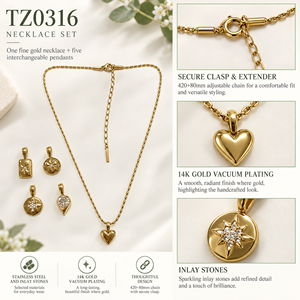 Interchangeable Pendant Necklace Set <b>Gold</b> 14K <b>Gold</b> Vacuum Plated Stainless Steel - Product Image 3