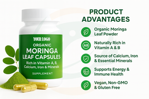 Complément alimentaire de marque privée 100% pur Moringa 60 capsules Extrait de feuilles de Moringa en capsules pour l'énergie et le métabolisme - Product Image 4