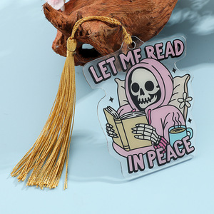 Marcapáginas de acrílico gótico divertido con diseño de calavera personalizado, marcapáginas con borla 'Read in Peace' - Product Image 3