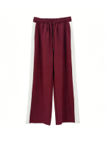 Pantalon de jogging tricoté pour femme, OEM en gros, respirant, décontracté, élégant, à jambe large, longueur intégrale, taille haute, avec bande latérale et cordon de serrage