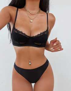 Ensemble soutien-gorge et culotte sexy en dentelle fantaisie avec imprimé photos de filles sexy en nylon - Product Image 3