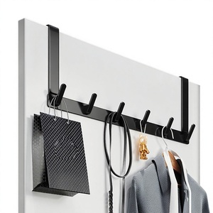 No Drilling Adhesive Robe Coat Hot Selling <b>Wall</b> Mounted Clothes <b>Rack</b> High Quality Aluminum Black <b>Hook</b> Behind the Door 6 <b>Hooks</b> - Product Image 3