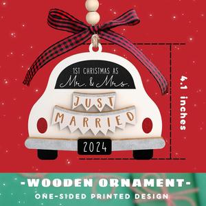 Ornement de Noël en bois pour voiture 2024, Décoration suspendue pour le premier Noël de Monsieur et Madame, Juste mariés - Product Image 4