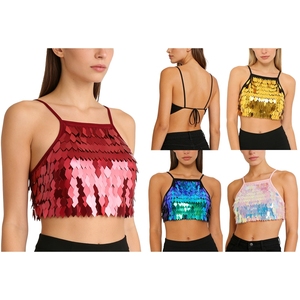 Trajes de baile para mujer, tops de danza del vientre, top tipo bra, camisola corta para discoteca, fiesta, escenario, competición, pole dance, fiesta musical - Product Image 1