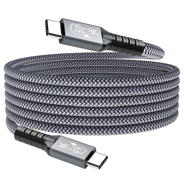 Fast Charging PD240W USB C to USB C Cable with UHD 8K 60HZ USB4.0 40Gbps Data Built-in E-Marker Chip Nylon Jacket for Computer