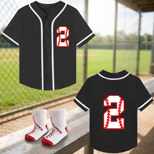 Maillot de baseball FOXA pour tout-petits, col rond, chemise pour le 2e anniversaire, bébés garçons et filles, 100 % coton, t-shirt de fête avec chaussettes assorties - Product Image 2