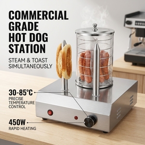 Commercial Hot Dog Warmer with 2 Bun Heating Rods & <b>Steamer</b> Cage, Stainless Steel Countertop Sausage Bun Heater for Snack Bar - Product Image 1