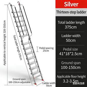 轻质铝制折叠阁楼梯：可调节伸缩式直梯家用梯 - Product Image 6