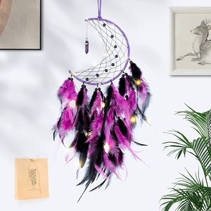 Tissu artisanat élégant lune capteur de rêves à la main <span class=keywords><strong>bricolage</strong></span> plume tissage carillons éoliens pendentif nordique chambre décoration murale - Product Image 6