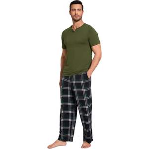 Custom <b>Men's</b> <b>Pajamas</b> <b>Set</b> <b>Short</b> Sleeve Sleepwear Soft Viscose Bamboo Top With Pants Cool Loungewear Plus Size - Product Image 1