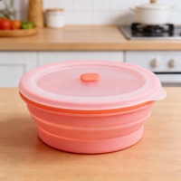 Boîte à lunch pour enfants compatible micro-ondes, récipient de stockage alimentaire en silicone avec couvercle en plastique, anti-fuite, pliable, 2 compartiments