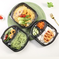 Boîte à lunch personnalisée Boîte à lunch Bento noire en plastique micro-ondable à 3 compartiments Conteneur Boîte d'emballage alimentaire jetable