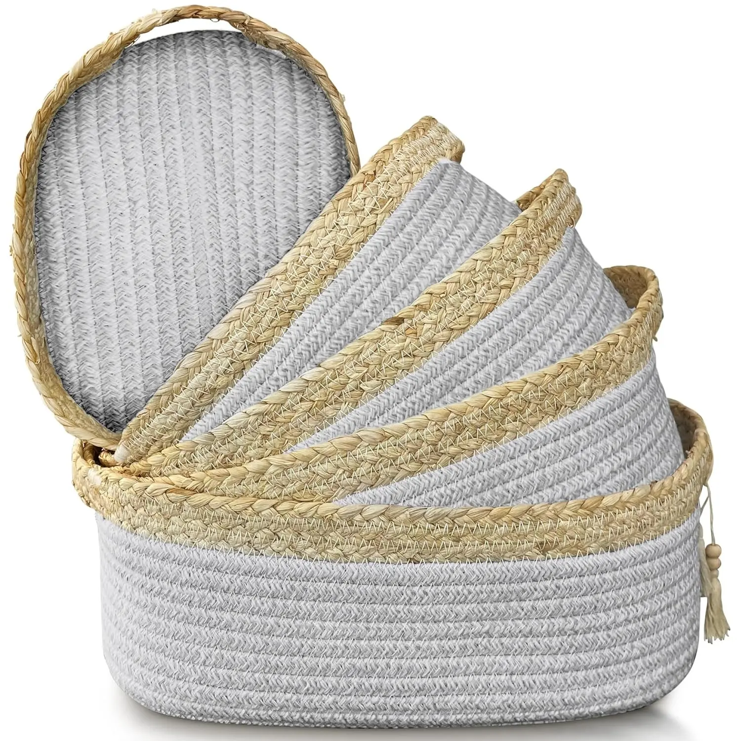 Home decor hampers collapsible bathroom livingroom bedroom kitchen woven cotton rope hand storage basket for organizing