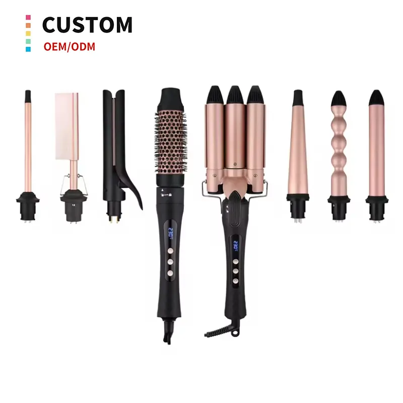 8 in 1 hair straightener/curling iron 360 swivel power cord PTC fast heating hair curler set with 8 replaceable head