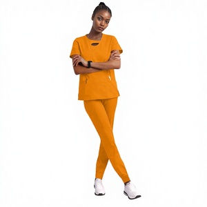Elastic Women's Woven Leisure Scrub Suit <b>Doctor</b> Short Sleeve Hollow Spa Hospital Beauty Salon Scrub <b>Sets</b> Polyester Spandex 2026 - Product Image 2