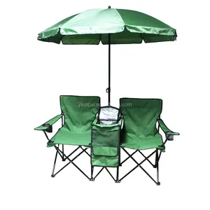 Furnitur lipat luar ruangan, kursi kekasih pasangan ganda pantai dengan tas payung kain berkemah memancing berlengan