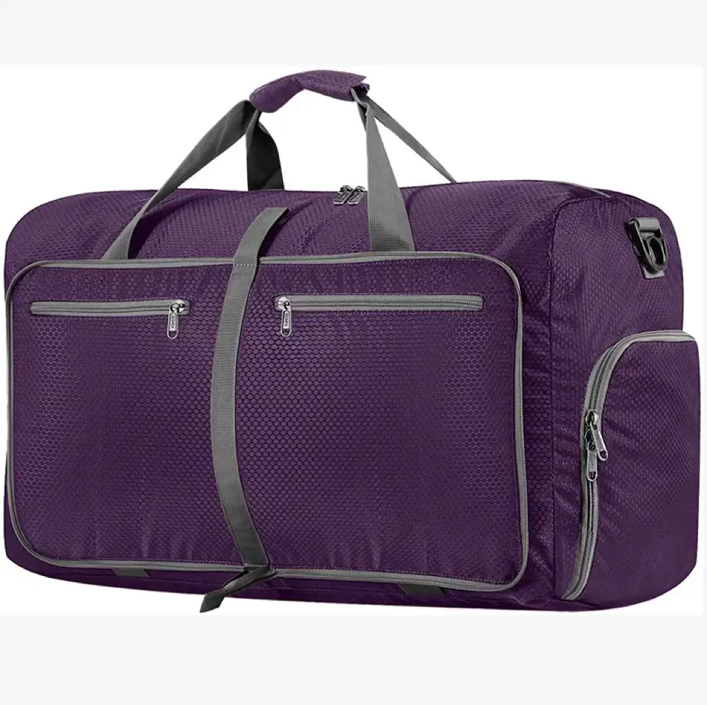 Bolsa de viaje deportiva de poliéster reutilizable Bolsa de viaje Púrpura Impermeable Plegable múltiples bolsillos Uso diario Viajes escolares