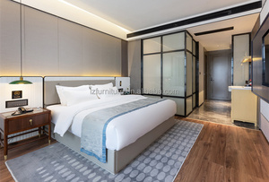Fabricant de mobilier hôtelier 3 étoiles, ensemble de lit commercial sur mesure pour chambre à coucher, base de lit plateforme avec tête de lit capitonnée et tables de chevet - Product Image 5