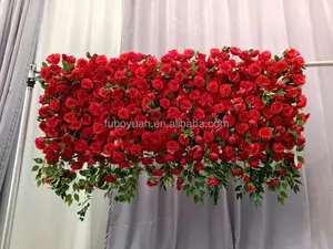 V5-tela enrollada personalizada 5D, rosa roja, decoración de pared, tela falsa para boda, flores artificiales de seda, Panel de pared, telón de fondo